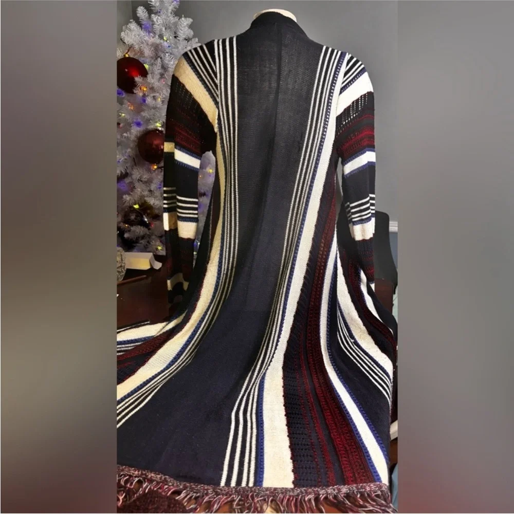 Say What? Black, Cream, and Red Striped light Cardigan size Medium - Picture 3 of 6